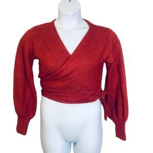 Shein Red Valentine's Day Fuzzy Cozy Soft Wrap Cardigan Balloon Sleeve Sz M